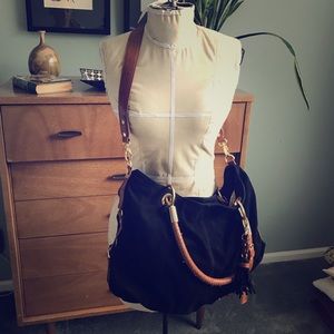 London Fog black suede heavy duty lined handbag